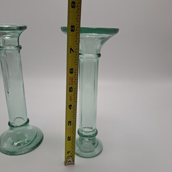 Vintage Recycled Glass Candlestick Holders Pair Made In Spain - Picture 8 of 9